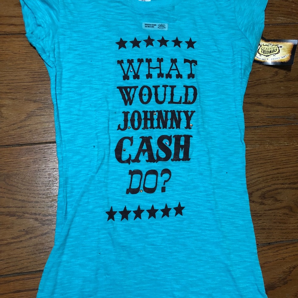 Swarovski crystal “what would Johnny Cash do?” Top